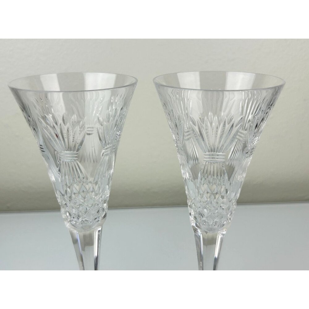 2 Waterford Crystal Millennium Wheat PROSPERITY Toasting Champagne Flutes 9.25" - Picture 10 of 16